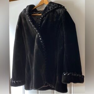 Oversized black faux fur jacket with hood